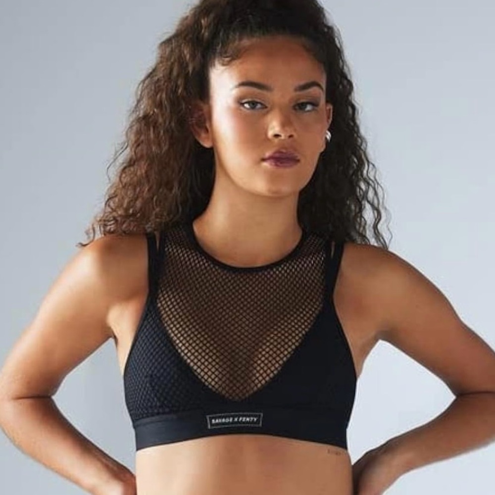 Savage X Fenty Black Mesh Sports Bra